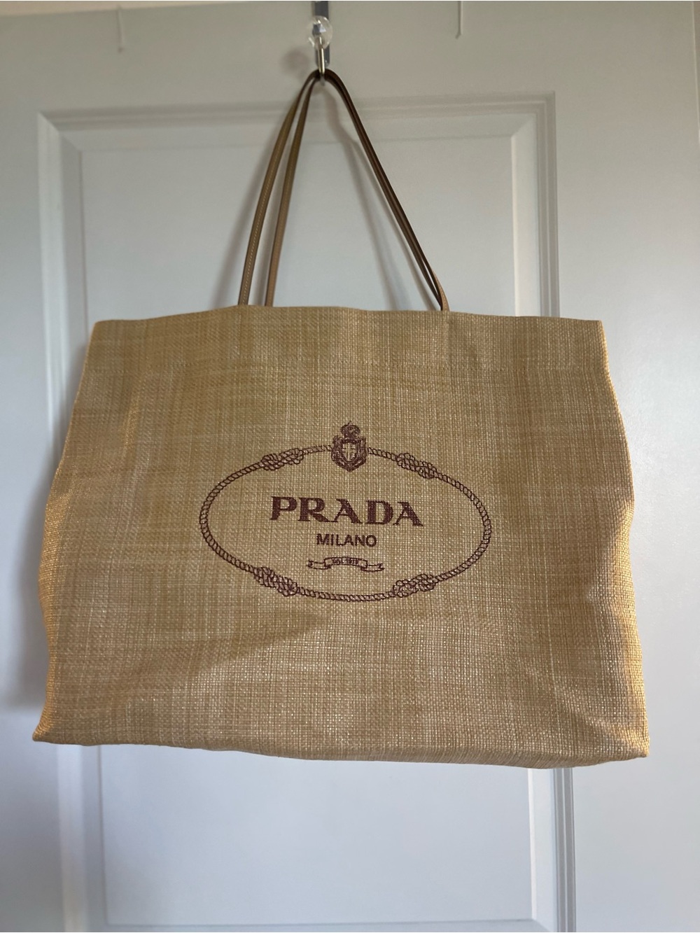 Prada Beige Tote with Brown Logo and Handles